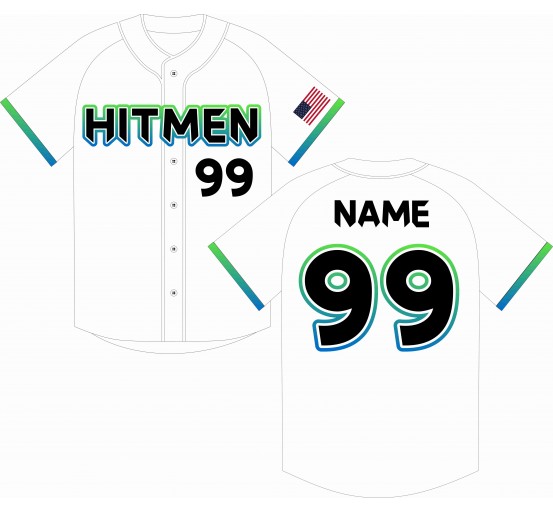 Hitmen Baseball  White SUBLIMATED FAUX FULL-BUTTON BASEBALL JERSEY
